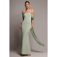 Off Shoulder Velvet Satin Wing Cape Maxi Dress - Sage Green by Goddiva