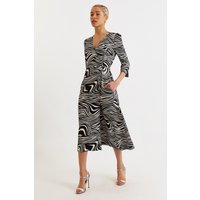 Haden Zebra Pop Print Wrap Midi Dress - Black and White
