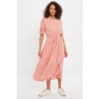 Louche Kiza Micro Blossom Print Short Sleeve Midi Dress In Pink