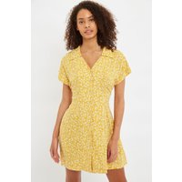 Prudence Micro Blossom Print Short Sleeve Laced Back Mini Dress In Yellow