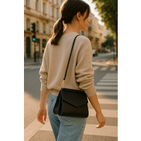Thea Black Double Flap Crossbody Bag