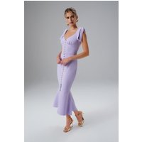 Lavish Alice KAMILA Tie Strap Micro Shell Button Midi Dress in Lilac S