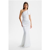 Lavish Alice EMELIA One Shoulder Bow Pleated Maxi Dress in White SM