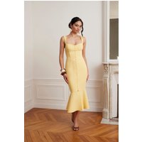 Lavish Alice PEYTON Lace Trim Fishtail Midi Dress In Yellow SM