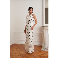 Lavish Alice JULIANA Satin Scarf Neck Maxi Dress With Lace Insert In Polka Dot Print