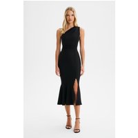 Lavish Alice DAHLIA One Shoulder Micro Button Midi Dress in Black X