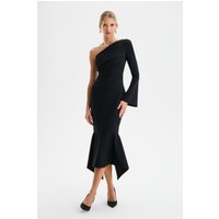 Lavish Alice ARIANNA One Shoulder Corset Detail Fishtail Midi Dress in Black M