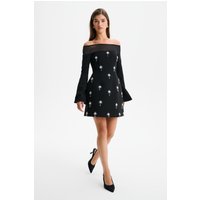 Lavish Alice YASMIN Off Shoulder Embellished Tulip Dress with Sheer Detail in Black