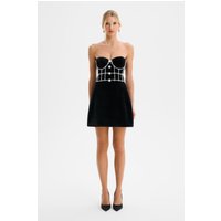 Lavish Alice MASIE Pearl Embellished Velvet Tulip Dress in Black M