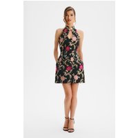 Lavish Alice VIOLETTA Metallic Floral Brocade High Neck Mini Dress In Black X