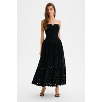 Lavish Alice ARABELLA Velvet Guipure Lace Strapless Midi Dress In Black