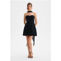 Lavish Alice PALOMA Velvet Guipure Lace Corset Mini Dress In Black SM