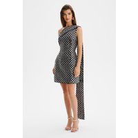 Lavish Alice NAOMI Tassel Embellished Velvet Mini Dress In Silver SM