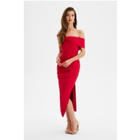 Lavish Alice RUBIE Twisted One Shoulder Bonded Satin Midi Dress In Red M