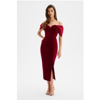 Lavish Alice NOELLE Velvet Satin Mix Bardot Midi Dress In Burgundy L