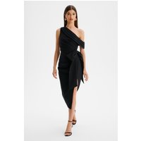 Lavish Alice HONEY One Shoulder Pleated Bow Midi Dress in Black SM