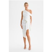 Lavish Alice HONEY One Shoulder Pleated Bow Midi Dress in White M