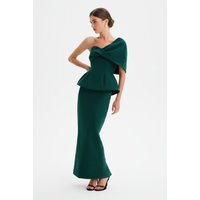 Lavish Alice GIOVANNA Twisted Cape Shoulder Maxi Dress in Emerald Green S