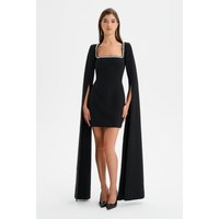 Lavish Alice TILLY Square Neck Embellished Cape Sleeve Mini Dress in Black