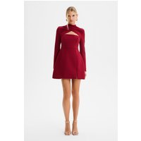 Lavish Alice FIONA High Wrap Neck Tulip Mini Dress in Burgundy