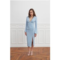 Lavish Alice EVELINA Micro Button Detail Fluted Sleeve Midi Dress In Powder Blue