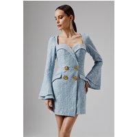 Lavish Alice REBECCAH Oversized Rose Button Boucle Blazer Mini Dress in Blue X