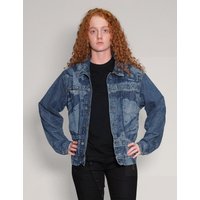 'Peace' Laser Print Denim Jacket in Blue