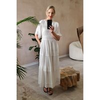 Izabel London Short Sleeve Crochet Maxi Dress women's Long Dress in White