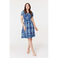 Izabel London Tie Dye Faux Wrap Short Dress women's Dress in Blue