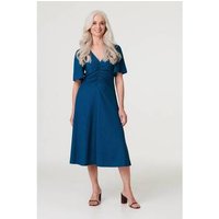 Izabel London Plain Ruched Front Midi Dress women's Long Dress in Blue
