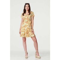Izabel London Floral Print Ruffle Wrap Dress women's Dress in Yellow