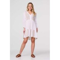 Izabel London Embroidered V-Neck Tiered Smock Dress women's Dress in White