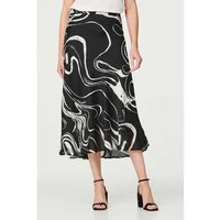 Izabel London Printed High Waist A-Line Midi Skirt women's Midi Skirts in Black