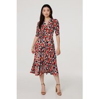 Izabel London Printed Sleeve V-Neck Midi Wrap Dress women's Long Dress in Orange