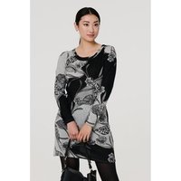 Izabel London Floral Long Sleeve Jersey Shift Dress women's Dress in Grey