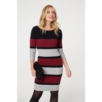Izabel London Striped Sleeve Knit Bodycon Short Dress women's Dress in Red