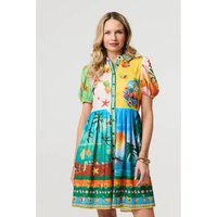 Izabel London Printed Puff Sleeve Short Shirt Dress women's Dress in Green