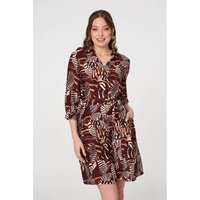 Izabel London Animal Print Tie Waist Shirt Short Dress women's Dress in Brown