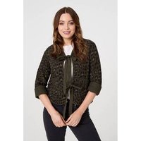 Izabel London Animal Print Sleeve Tie Front Cardigan women's in Kaki