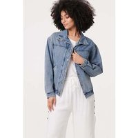 Izabel London Zig Zag Stitch Long Sleeve Denim Jacket women's Denim jacket in Blue
