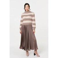 Izabel London Striped High Neck Pleat Knit Maxi Dress women's Long Dress in Brown