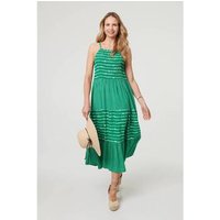 Izabel London Striped Ruched Texture Tiered Midi Dress women's Long Dress in Green