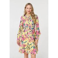 Izabel London Floral High Neck Long Sleeve Short Dress women's Dress in Yellow