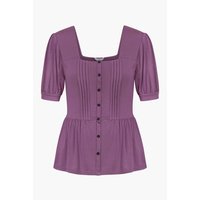 Enorsia Puff Sleeves Square Neck Jersey Tops women's Blouse in Purple
