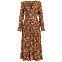 Enorsia Paisley Printed Viscose Shirred Maxi Dress women's Long Dress in Brown
