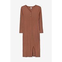 Enorsia Front Slit Ribbed Midi Dress women's Long Dress in Brown