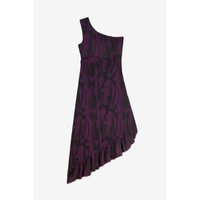 Enorsia Brush Print One-Shoulder Ruffled Cutout Dress women's Long Dress in Purple