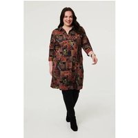Izabel London Curve Printed Sleeve Collared Short Dress women's Dress in Brown