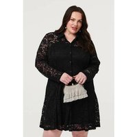 Izabel London Curve Lace Layer Long Sleeve Short Shirt Dress women's Dress in Black