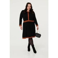 Izabel London Curve Border Print Pleated Knit Knee Length Dress women's Dress in Black